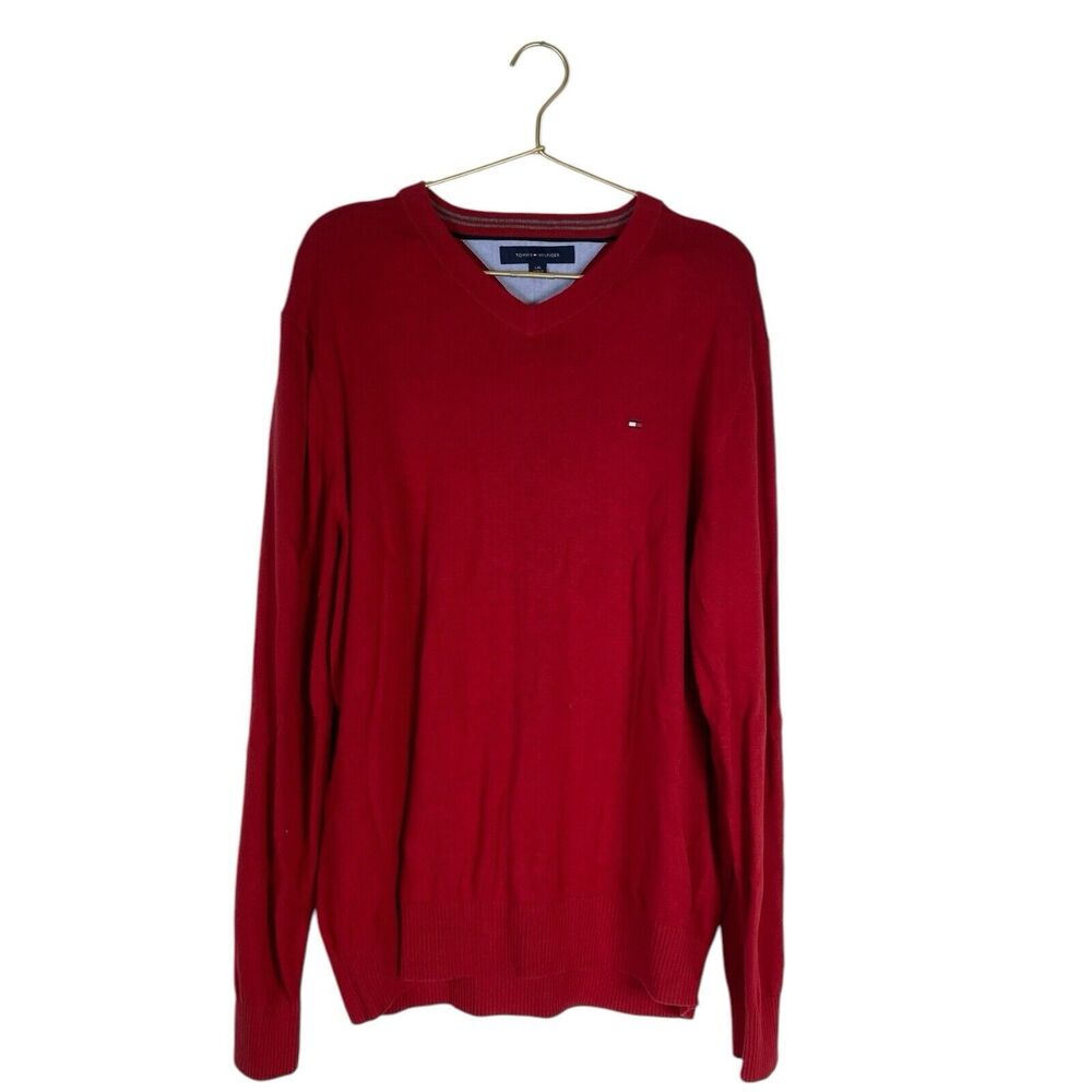 TOMMY HILFIGER Men V-Neck Slim Fit‎ Jumper Pullover Sweater Size L WP360